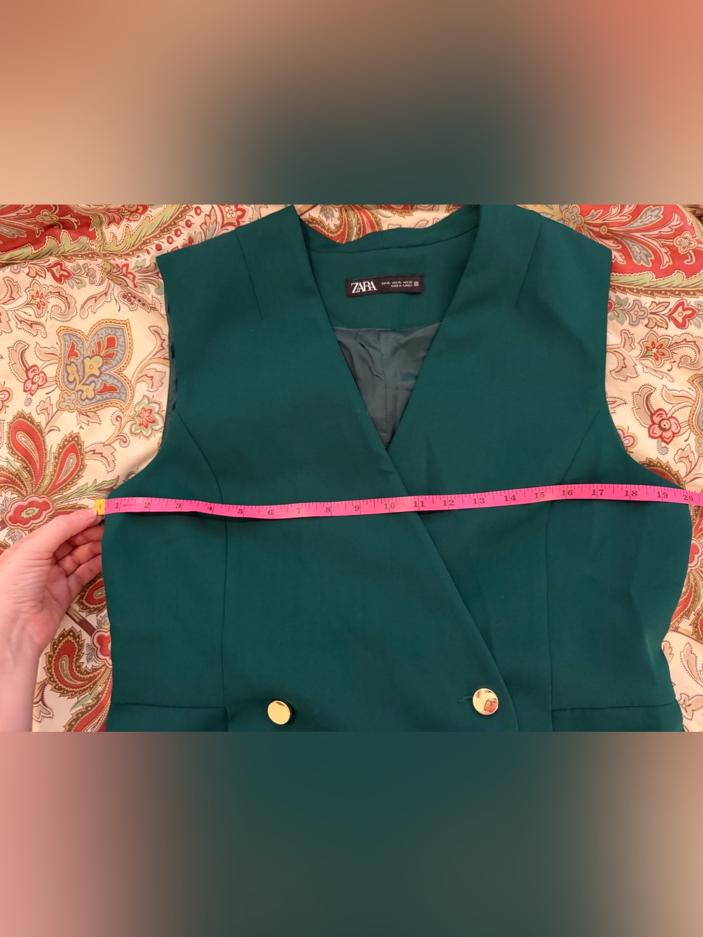 Zara Emerald Green Vest Size XL Gold Buttons Workwear Capsule Wardrobe Office - Picture 4 of 8
